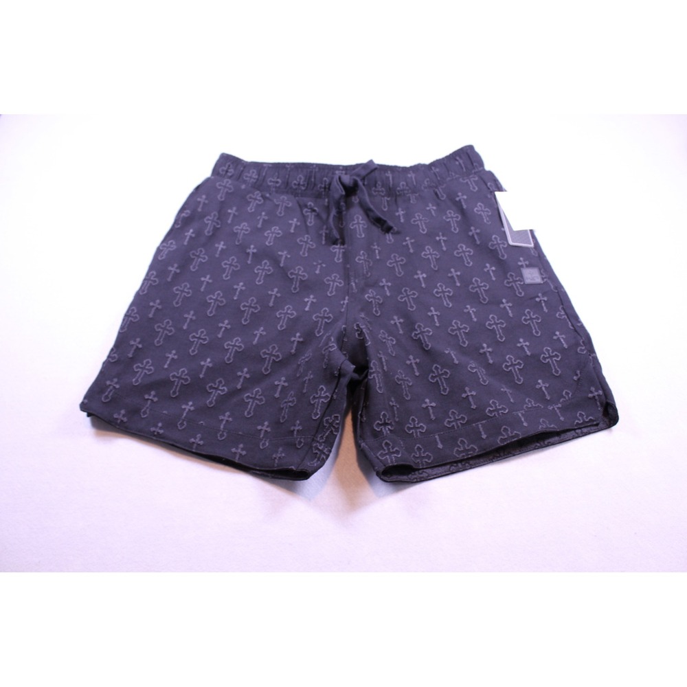 Saints Studio Mens Black Embroidered Cross Mesh Shorts Gothic Streetwear L NEW